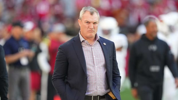 Dec 17, 2023; Glendale, Arizona, USA; San Francisco 49ers general manager John Lynch looks on prior to facing the Arizona Cardinals at State Farm Stadium. Mandatory Credit: Joe Camporeale-USA TODAY Sports  